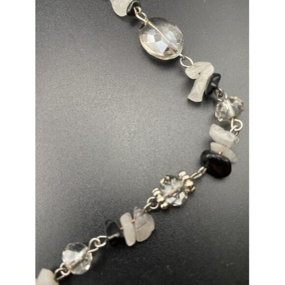 Rutilated Quartz Onyx Necklace Chip Facet Crystal Silver Tone 28+2" 5.5" Dangle - Picture 7 of 12